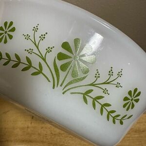 Glasbake Vintage Floral Green and White Bowl